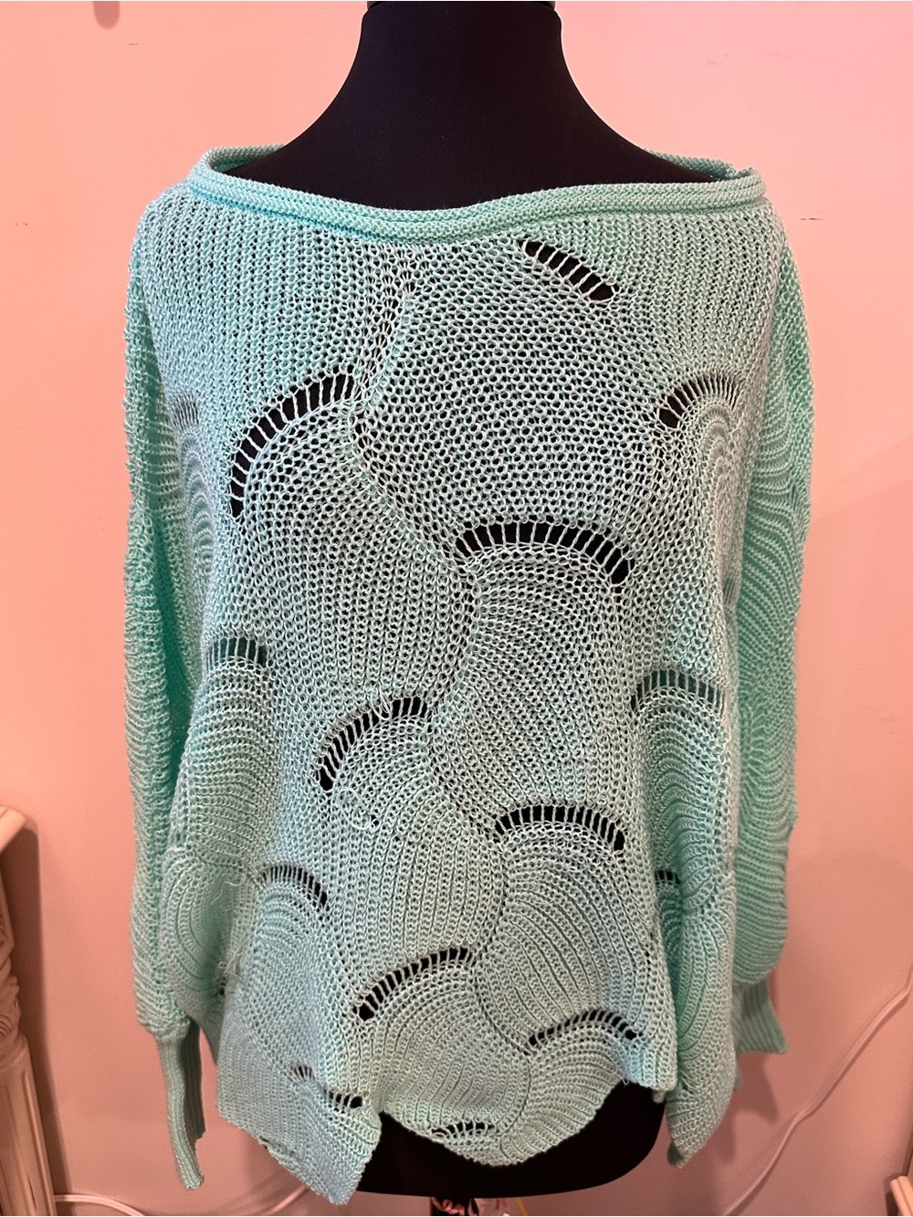 Mint Distressed Open Knit Sweater – Oversized Lightweight Boho